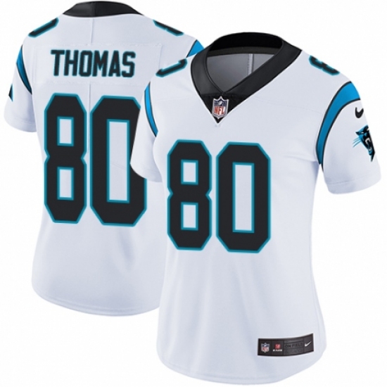 Women's Nike Carolina Panthers 80 Ian Thomas White Vapor Untouchable Limited Player NFL Jersey