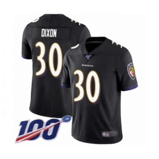 Men's Baltimore Ravens 30 Kenneth Dixon Black Alternate Vapor Untouchable Limited Player 100th Season Football Jersey