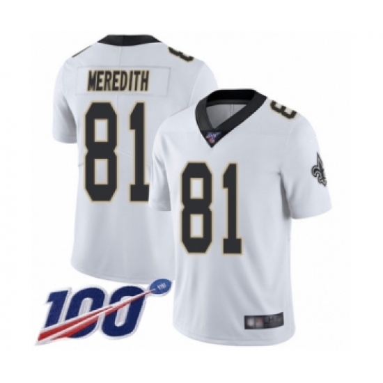 Men's New Orleans Saints 81 Cameron Meredith White Vapor Untouchable Limited Player 100th Season Football Jersey