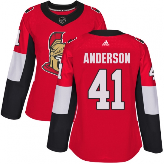 Women's Adidas Ottawa Senators 41 Craig Anderson Authentic Red Home NHL Jersey