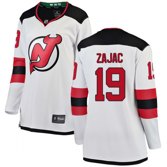 Women's New Jersey Devils 19 Travis Zajac Fanatics Branded White Away Breakaway NHL Jersey