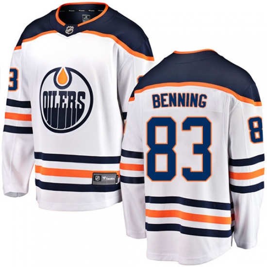 Youth Edmonton Oilers 83 Matt Benning Fanatics Branded White Away Breakaway NHL Jersey