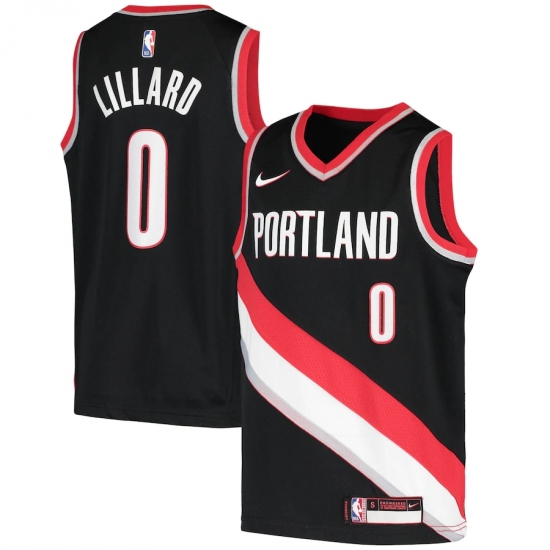 Youth Portland Trail Blazers 0 Damian Lillard Nike Black 2020-21 Swingman Jersey