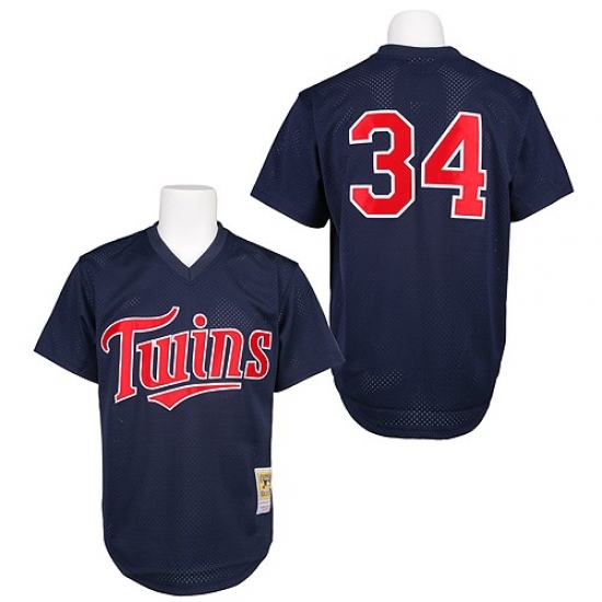 Men's Mitchell and Ness 1991 Minnesota Twins 34 Kirby Puckett Authentic Navy Blue Throwback MLB Jersey