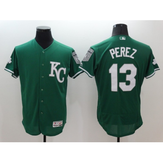 Men's Kansas City Royals 13 Salvador Perez Green Flexbase Collection Stitched Baseball Jersey