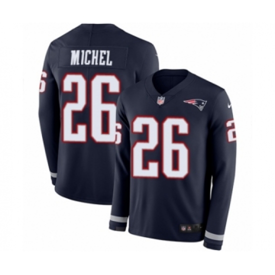 Men's Nike New England Patriots 26 Sony Michel Limited Navy Blue Therma Long Sleeve NFL Jersey