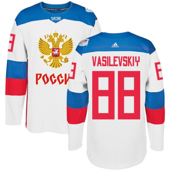 Men's Adidas Team Russia 88 Andrei Vasilevskiy Premier White Home 2016 World Cup of Hockey Jersey