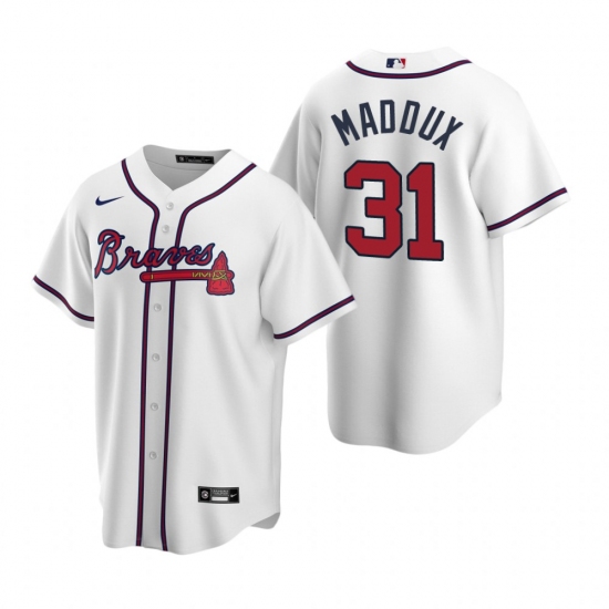 Men's Nike Atlanta Braves 31 Greg Maddux White Home Stitched Baseball Jersey