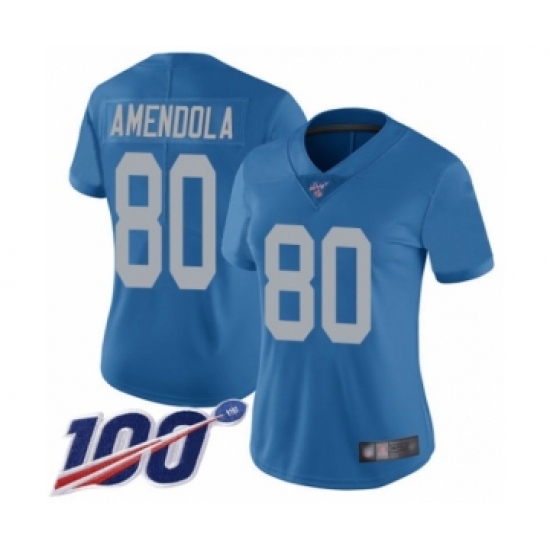 Women's Detroit Lions 80 Danny Amendola Blue Alternate Vapor Untouchable Limited Player 100th Season Football Jersey