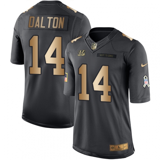 Men's Nike Cincinnati Bengals 14 Andy Dalton Limited Black/Gold Salute to Service NFL Jersey