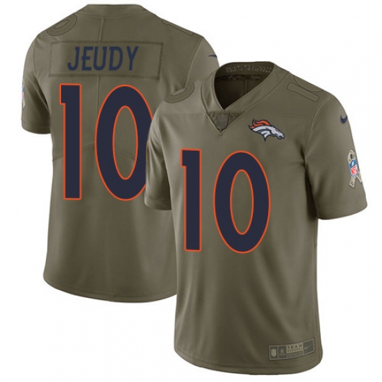 Youth Denver Broncos 10 Jerry Jeudy Olive Stitched Limited 2017 Salute To Service Jersey