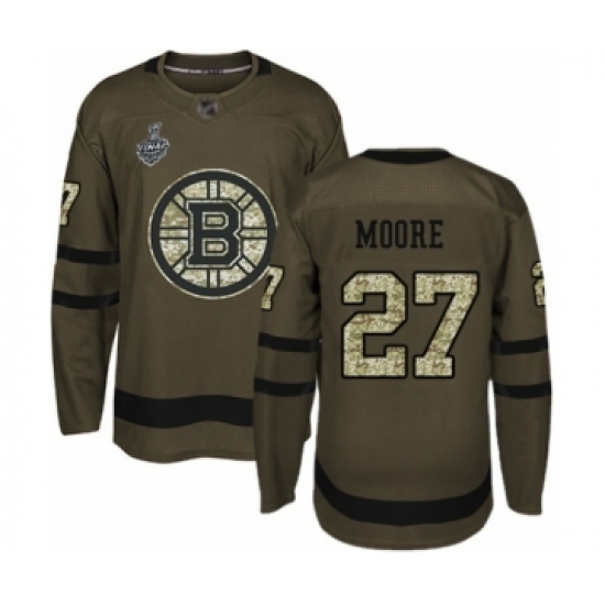 Men's Boston Bruins 27 John Moore Authentic Green Salute to Service 2019 Stanley Cup Final Bound Hockey Jersey