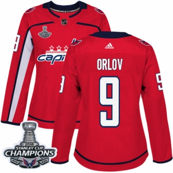 Women's Adidas Washington Capitals 9 Dmitry Orlov Authentic Red Home 2018 Stanley Cup Final Champions NHL Jersey