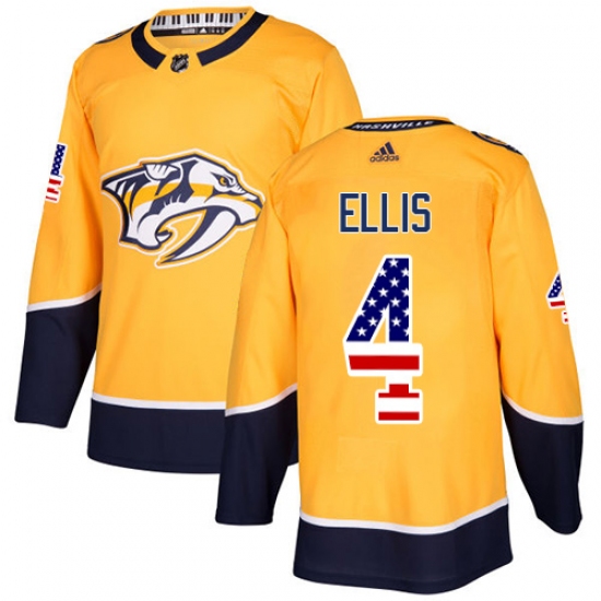 Men's Adidas Nashville Predators 4 Ryan Ellis Authentic Gold USA Flag Fashion NHL Jersey