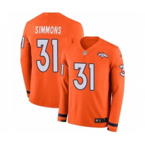 Youth Nike Denver Broncos 31 Justin Simmons Limited Orange Therma Long Sleeve NFL Jersey