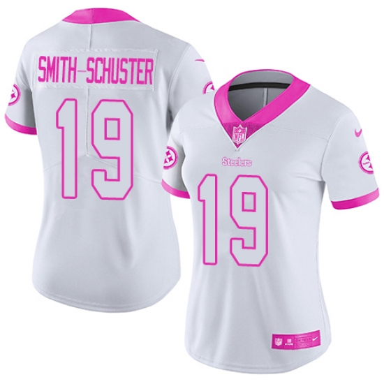 Women's Nike Pittsburgh Steelers 19 JuJu Smith-Schuster Limited White/Pink Rush Fashion NFL Jersey