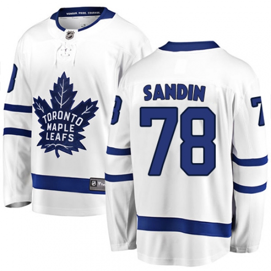 Men's Toronto Maple Leafs 78 Rasmus Sandin Authentic White Away Fanatics Branded Breakaway NHL Jersey