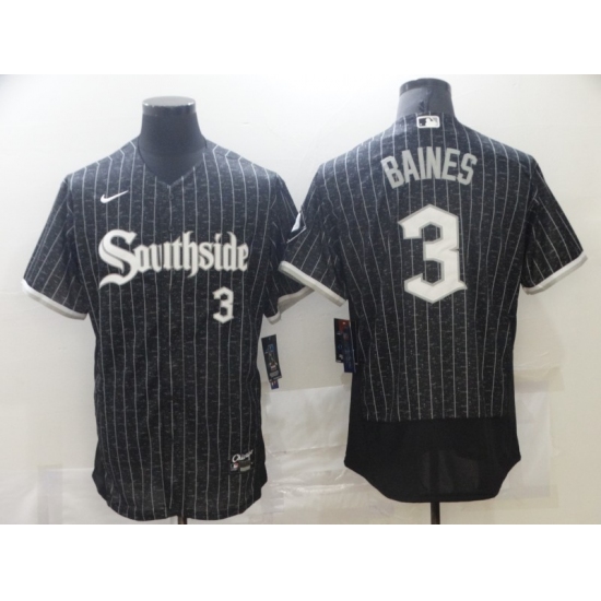 Men's Chicago White Sox 3 Harold Baines Replica Black Alternate Home Jersey