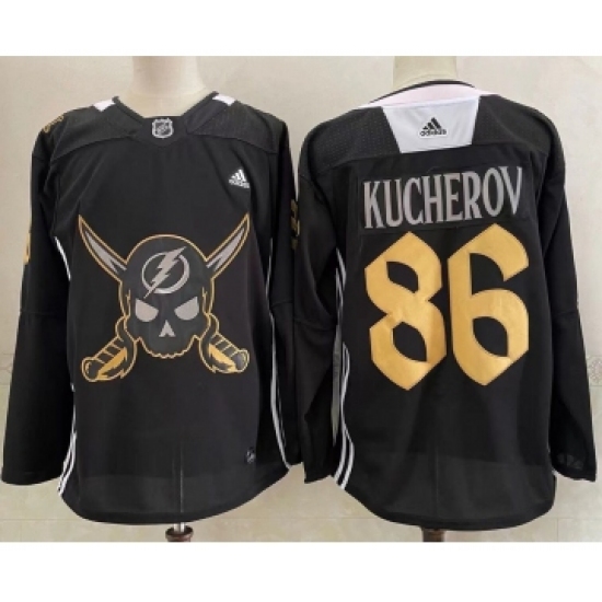 Men's Tampa Bay Lightning 86 Nikita Kucherov Black Pirate Themed Warmup Authentic Jersey