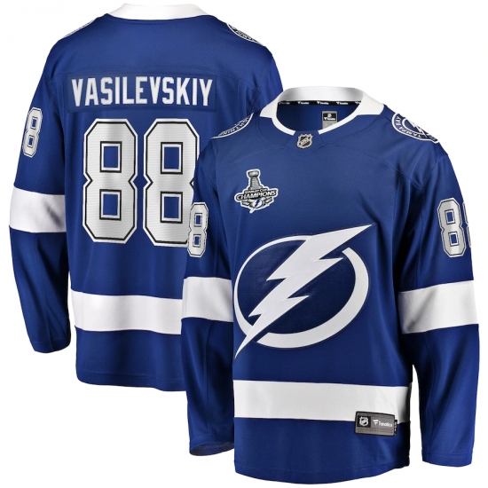 Youth Tampa Bay Lightning 88 Andrei Vasilevskiy Fanatics Branded Blue Home 2020 Stanley Cup Champions Breakaway Jersey