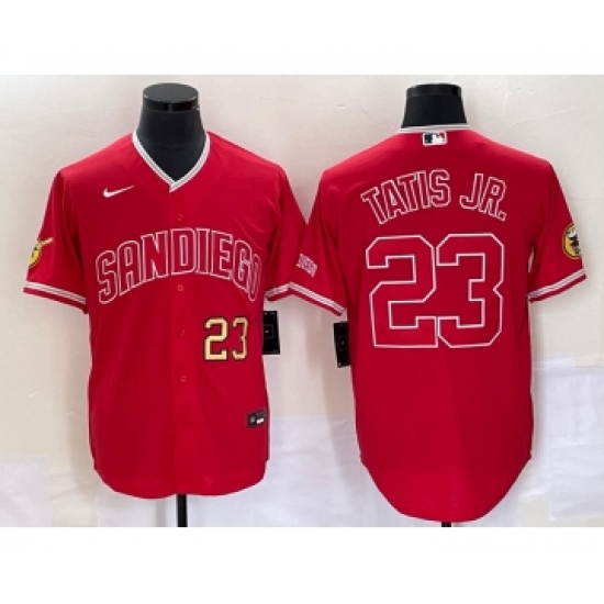 Men's San Diego Padres 23 Fernando Tatis Jr Number Red NEW 2023 Cool Base Stitched Jersey