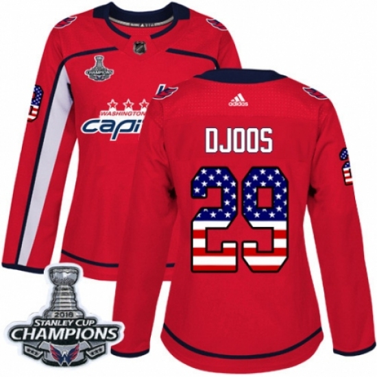 Women's Adidas Washington Capitals 29 Christian Djoos Authentic Red USA Flag Fashion 2018 Stanley Cup Final Champions NHL Jersey