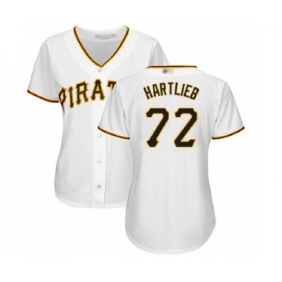 Women's Pittsburgh Pirates 72 Geoff Hartlieb Authentic White Home Cool Base Baseball Player Jersey