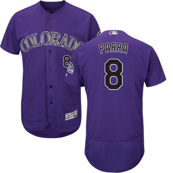 Men's Majestic Colorado Rockies 8 Gerardo Parra Purple Alternate Flex Base Authentic Collection MLB Jersey