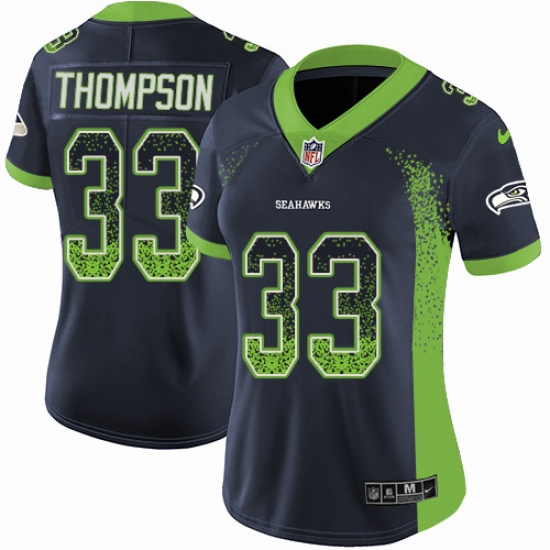 Women's Nike Seattle Seahawks 33 Tedric Thompson Limited Navy Blue Rush Drift Fashion NFL Jersey