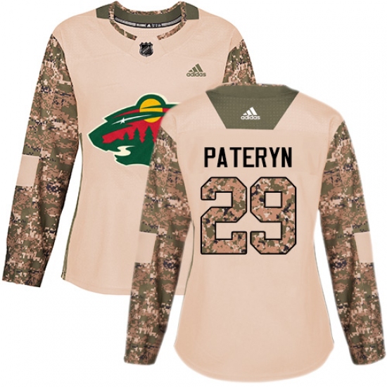 Women's Adidas Minnesota Wild 29 Greg Pateryn Authentic Camo Veterans Day Practice NHL Jersey