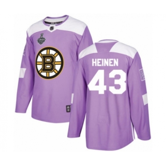 Men's Boston Bruins 43 Danton Heinen Authentic Purple Fights Cancer Practice 2019 Stanley Cup Final Bound Hockey Jersey