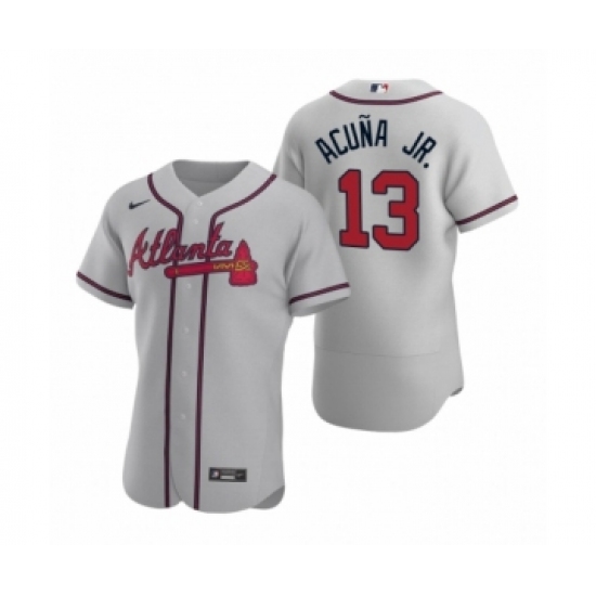 Men's Atlanta Braves 13 Ronald Acuna Jr. Nike Gray Authentic 2020 Road Jersey