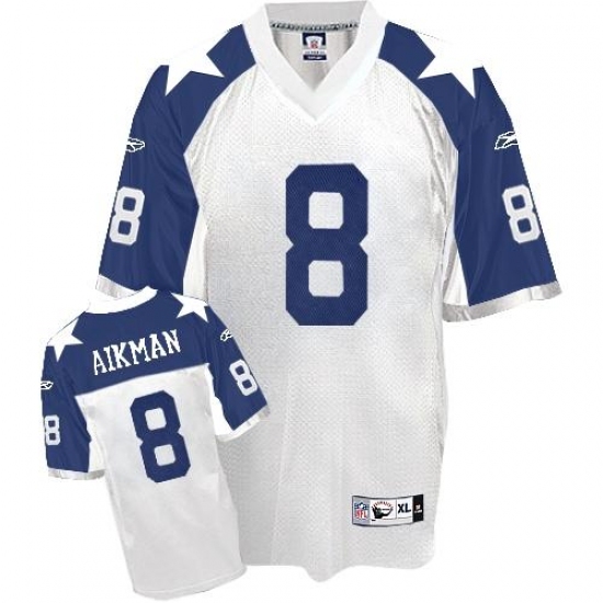 Men's Reebok Dallas Cowboys 8 Troy Aikman Authentic White Thanksgiving Throwback NFL Jersey