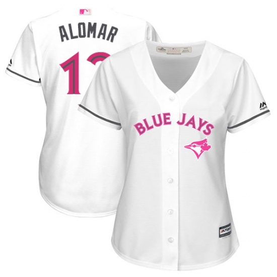 Women's Majestic Toronto Blue Jays 12 Roberto Alomar Authentic White Mother's Day Cool Base MLB Jersey