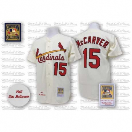 Men's Mitchell and Ness St. Louis Cardinals 15 Tim McCarver Replica Cream Throwback MLB Jersey