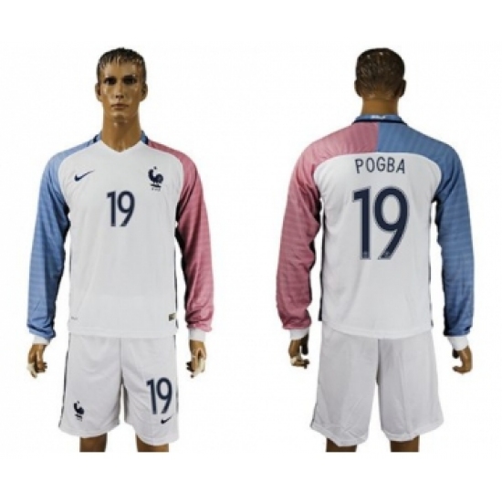 France 19 Pogba Away Long Sleeves Soccer Country Jersey