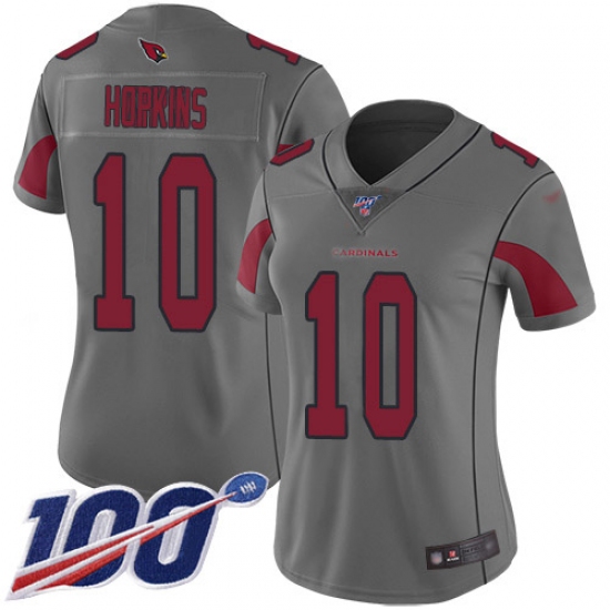 Women's Nike Arizona Cardinals 10 DeAndre Hopkins Silver Stitched NFL Limited Inverted Legend 100th Season Jersey