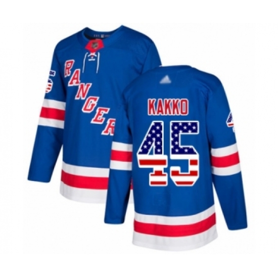 Men's New York Rangers 45 Kaapo Kakko Authentic Royal Blue USA Flag Fashion Hockey Jersey