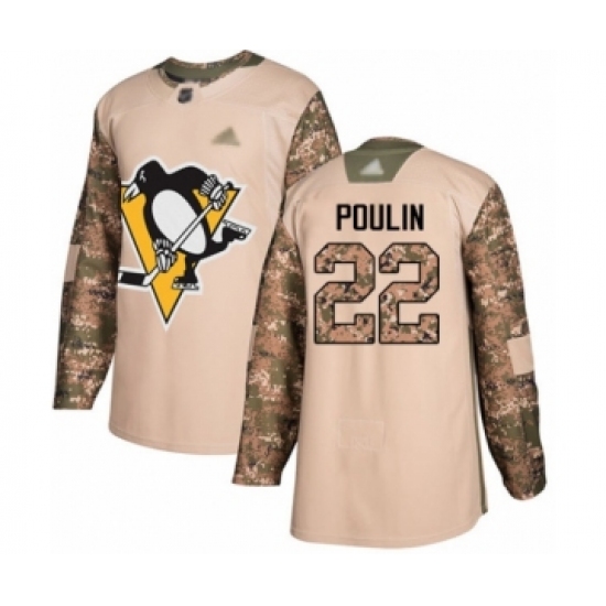 Youth Pittsburgh Penguins 22 Samuel Poulin Authentic Camo Veterans Day Practice Hockey Jersey
