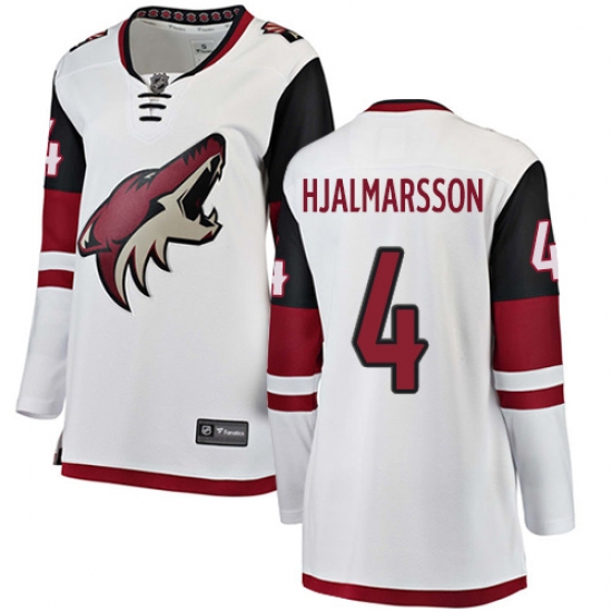 Women's Arizona Coyotes 4 Niklas Hjalmarsson Authentic White Away Fanatics Branded Breakaway NHL Jersey