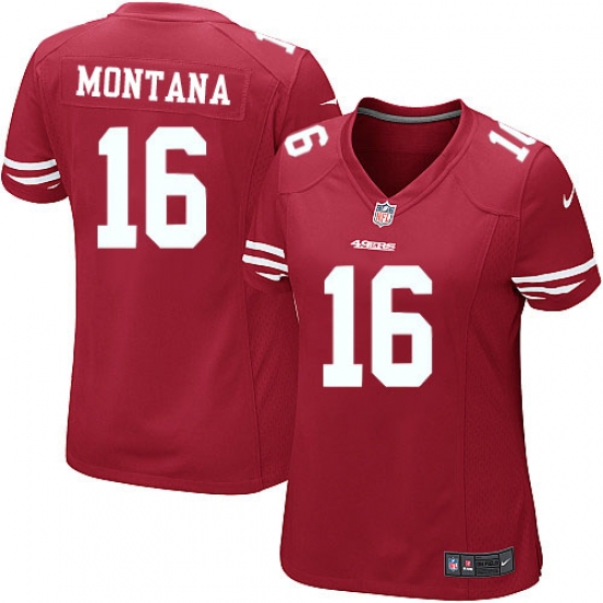 Women's Nike San Francisco 49ers 16 Joe Montana Game Red Team Color NFL Jersey