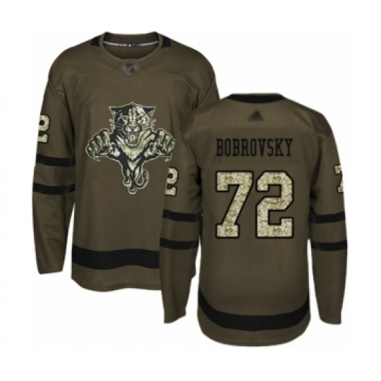 Men's Florida Panthers 72 Sergei Bobrovsky Authentic Green Salute to Service Hockey Jersey