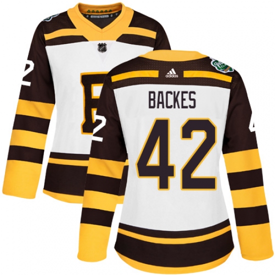 Women's Adidas Boston Bruins 42 David Backes Authentic White 2019 Winter Classic NHL Jersey