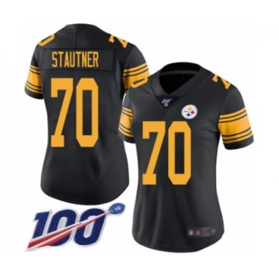 Women's Pittsburgh Steelers 70 Ernie Stautner Limited Black Rush Vapor Untouchable 100th Season Football Jersey