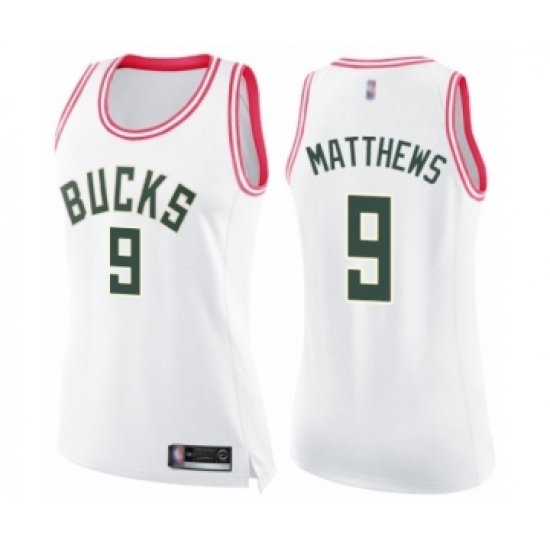 Women's Milwaukee Bucks 9 Wesley Matthews Swingman White Pink Fashion Basketball Jersey