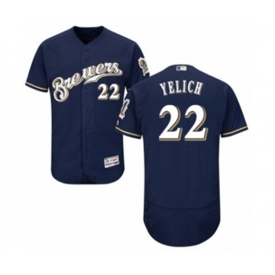 Men's Milwaukee Brewers 22 Christian Yelich Navy Blue Alternate Flex Base Authentic Collection Baseball Player Jersey