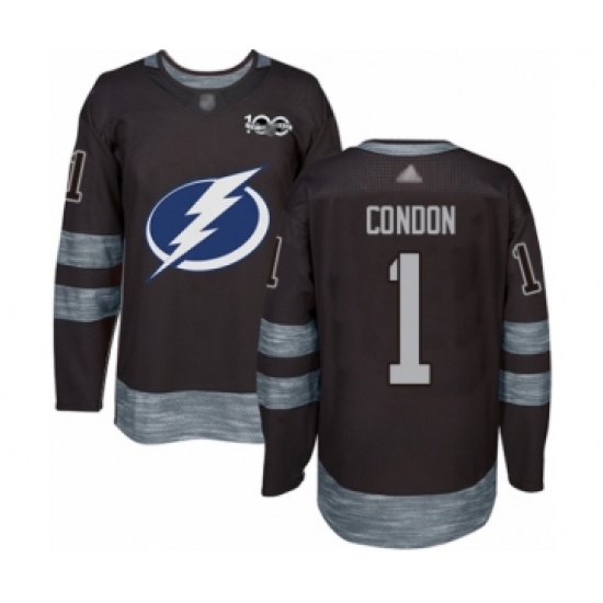 Men's Tampa Bay Lightning 1 Mike Condon Authentic Black 1917-2017 100th Anniversary Hockey Jersey