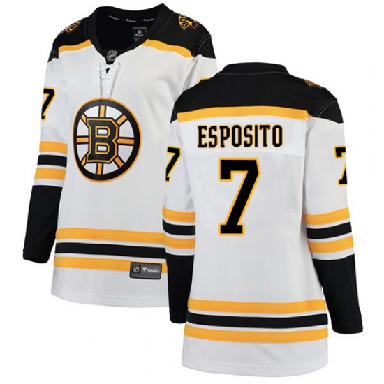 Women's Boston Bruins 7 Phil Esposito Authentic White Away Fanatics Branded Breakaway NHL Jersey