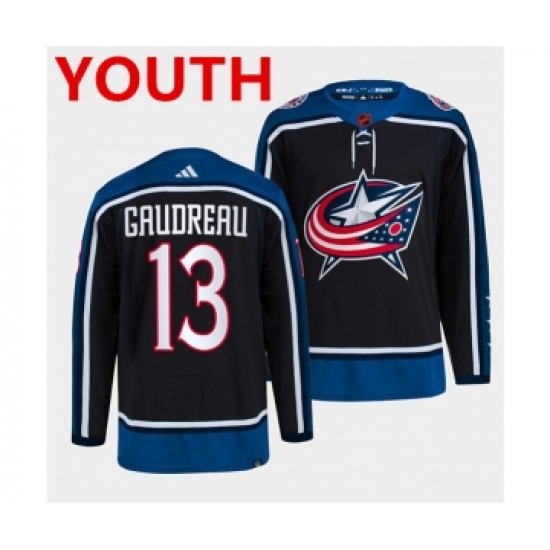 Youth Columbus Blue Jackets 13 Johnny Gaudreau Navy 2022 Reverse Retro Stitched Jersey