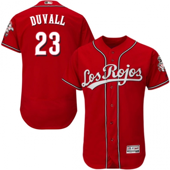 Men's Majestic Cincinnati Reds 23 Adam Duvall Red Los Rojos Flexbase Authentic Collection MLB Jersey